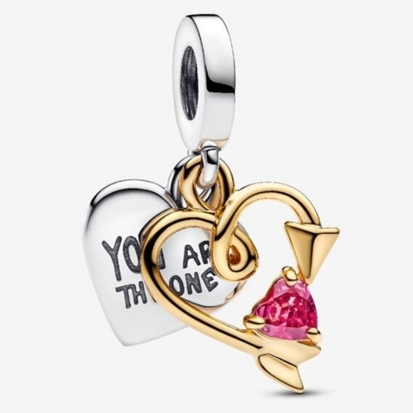 Pandora Jewelry - Authentic Pandora Engravable Heart & Arrow Double Dangle Charm